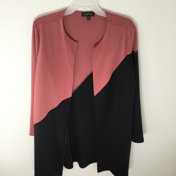 Slinky Brand Sweaters - Slinky Brand Dusty Rose & Black Cardigan Sweater Jacket Blazer Chic Size Large